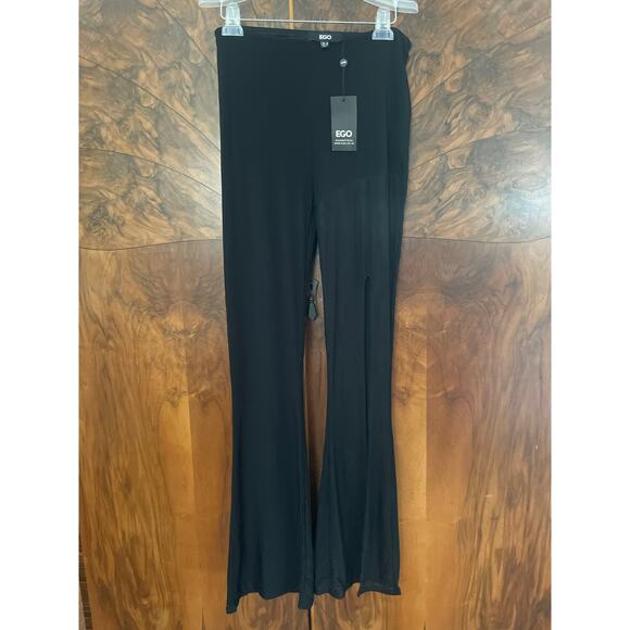 EGO Mesh Flared Pants Split Leg One Sheer Black High Rise NWT Sz 10 M High Rise - Picture 4 of 8